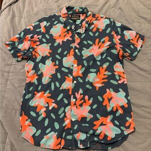 Bonobos Navy and Coral Patterned Casual Shirt